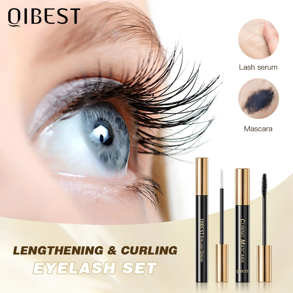 

QIBEST Eyelash Sets Black Mascara And Eyelash Growth Serum Nourishing Enhance Mascara Curling Thick Lengthening Eyelash Cosmetic