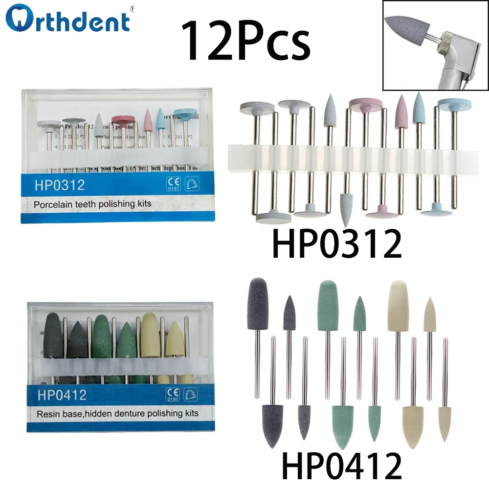 

12 Pcs Dental Porcelain Restoration Set Hidden Denture Polishing Kits Resin Based For Low-Speed Handpiece HP0412/HP0312 Dentist