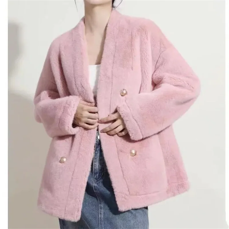 mink fur coat Women new 2024autumn winter fashion short Fur integration Jacket environmental protection Mao Mao Outwear female