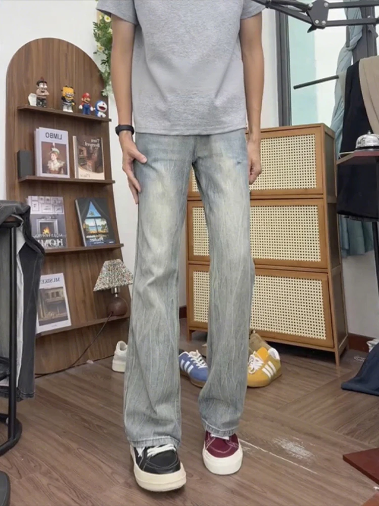 

Мужские джинсы с легким расклешением, облегающие, с текстурой бамбука, в американском стиле High Street, прямые, с эффектом чистого кроя, модель Knife