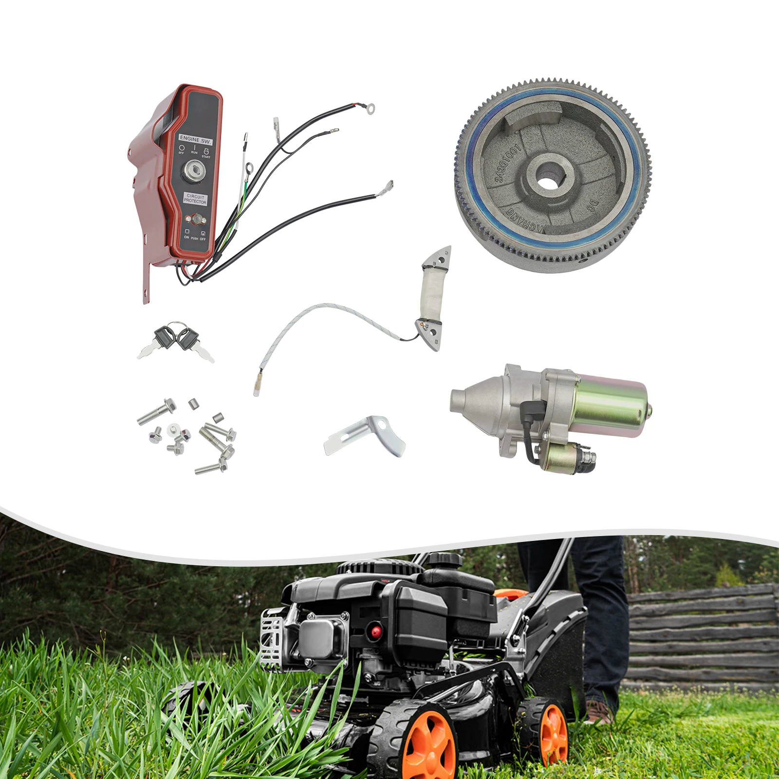 

Starter Motor with Solenoid Electric Start Kit GX390 With Fly Wheel Key Switch Box Charging Coil