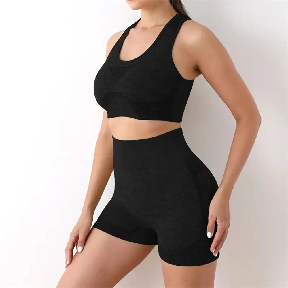 2Pcs/Set New High Waist Women Yoga Set Crop Top Elastic Workout Sportswear Seamless Plus Size Leggings Sports Suits