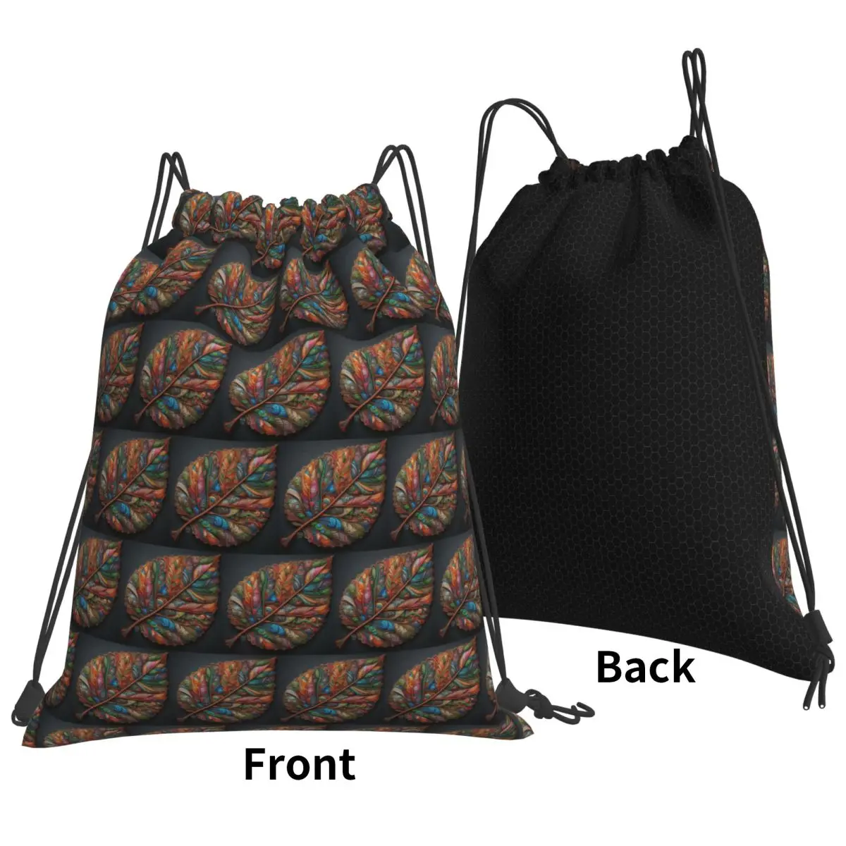 Patchwork Leaf Backpacks Fashion Drawstring Bundle Pocket Storage Bag Book Bags for Travel School