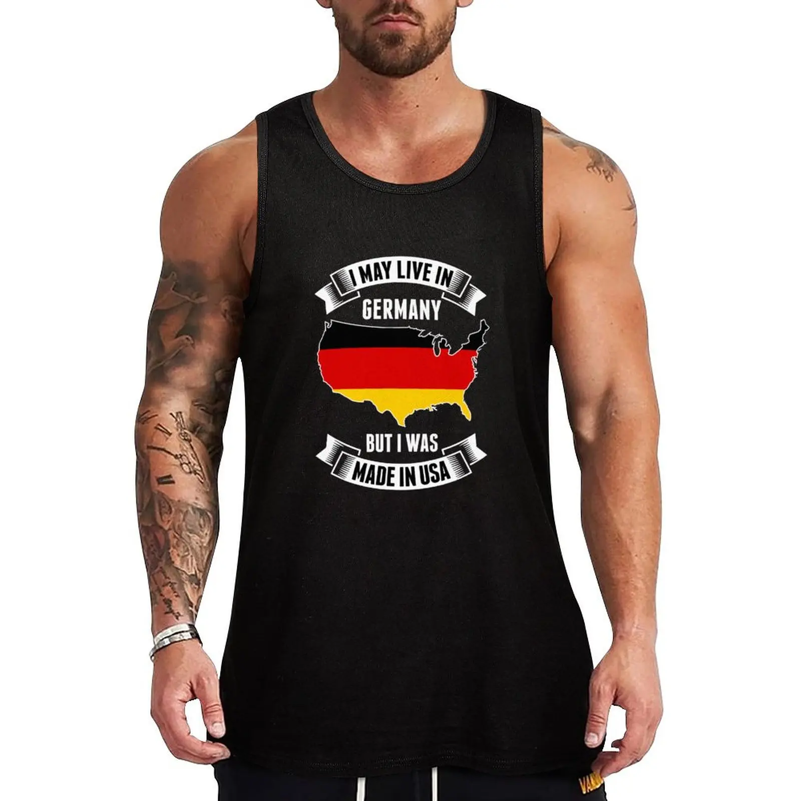 Ich kann in Deutschland leben, aber ich wurde in den USA Tank Top ärmellose Top Anime Gym Sommerkleid ung Männer 2024 Bodybuilding-Shirt gemacht