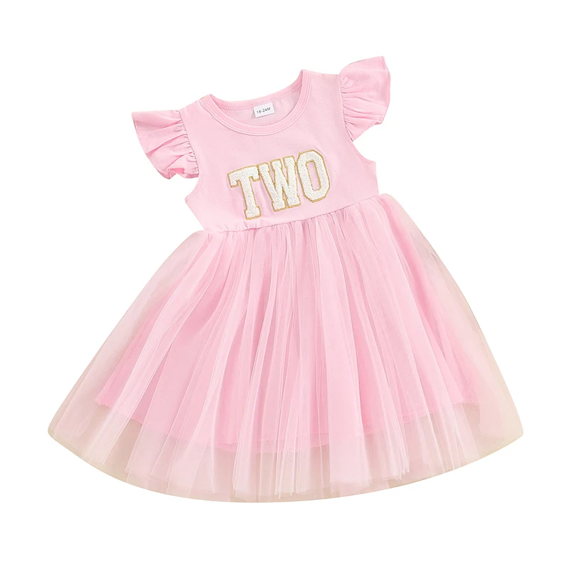 Toddler Baby Girl 1st 2nd 3rd Birthday Dress Ruffle Sleeve Princess Tulle Dress Cake Smash Party Tutu Dresses