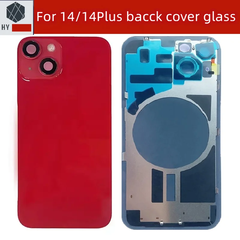 Back Glass Replacement for iPhone 14 Plus 14Plus Rear Housing Door with Small Parts Metal Plate Magnetic