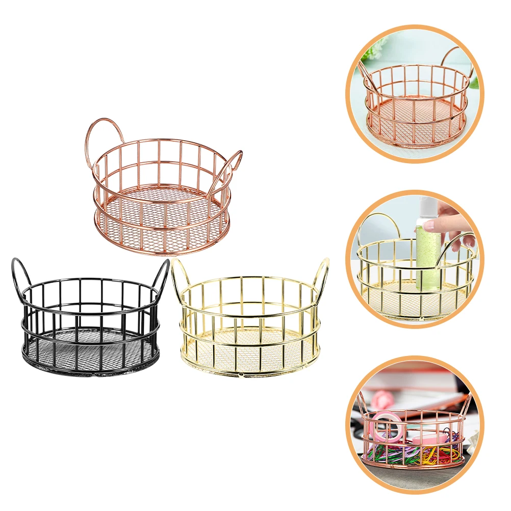 

3pcs Wire Storage Baskets Metal Mesh Organizer Fruit Basket Pencil Sundries Countertop Desktop Organizer Lipstick