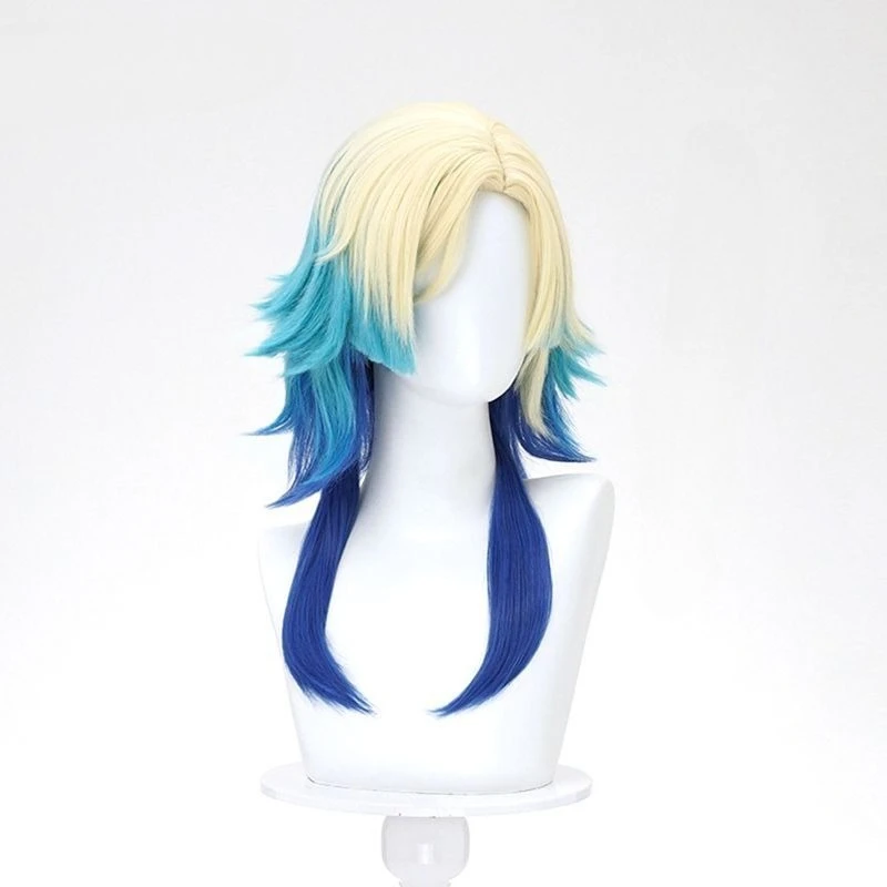 Anime Michael Cosplay Kaiser Short Wigs Blue Gradient Synthetic Hair Role Play Props Accessories Halloween Carnival Party view 2