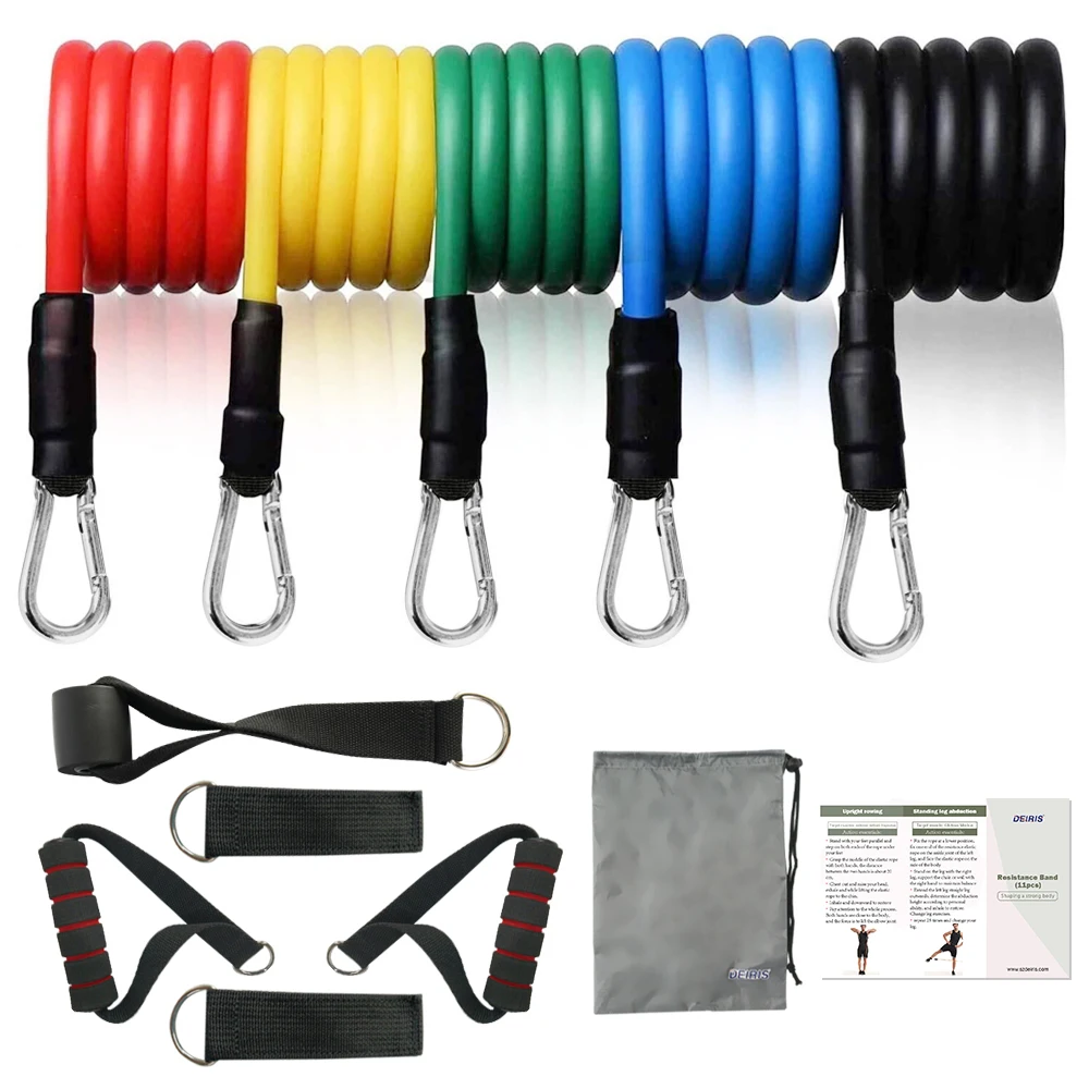 Deiris 11Pcs Resistance Band, Legs Ankle Training Sport Fitness Tube with Door Anchor, Workout Band Sets,Portable Tension Strap