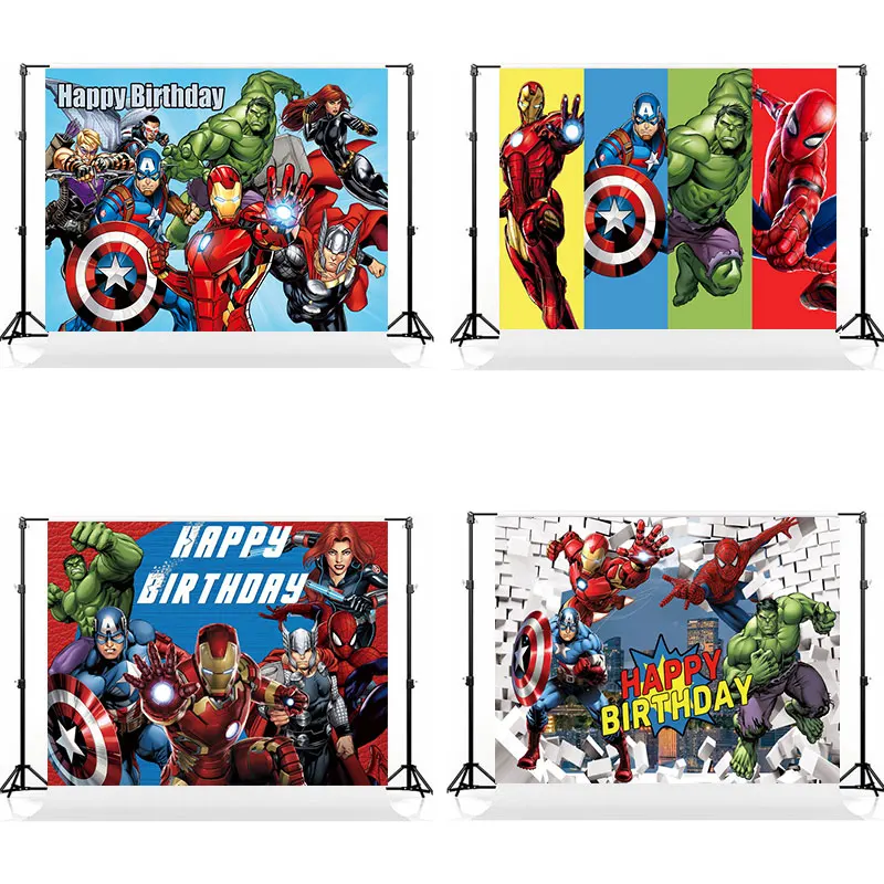 Marvel Superhero Backdrop Avengers Iron Man Spiderman Birthday Party Banner Photography for Kids Birthday Boys Party Decorations