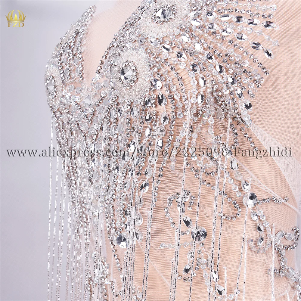 FZD 1 Set nastro strass perline Applique pannello vestito donne lucido compleanno abito da sposa ricamo Patch ricamo Patch