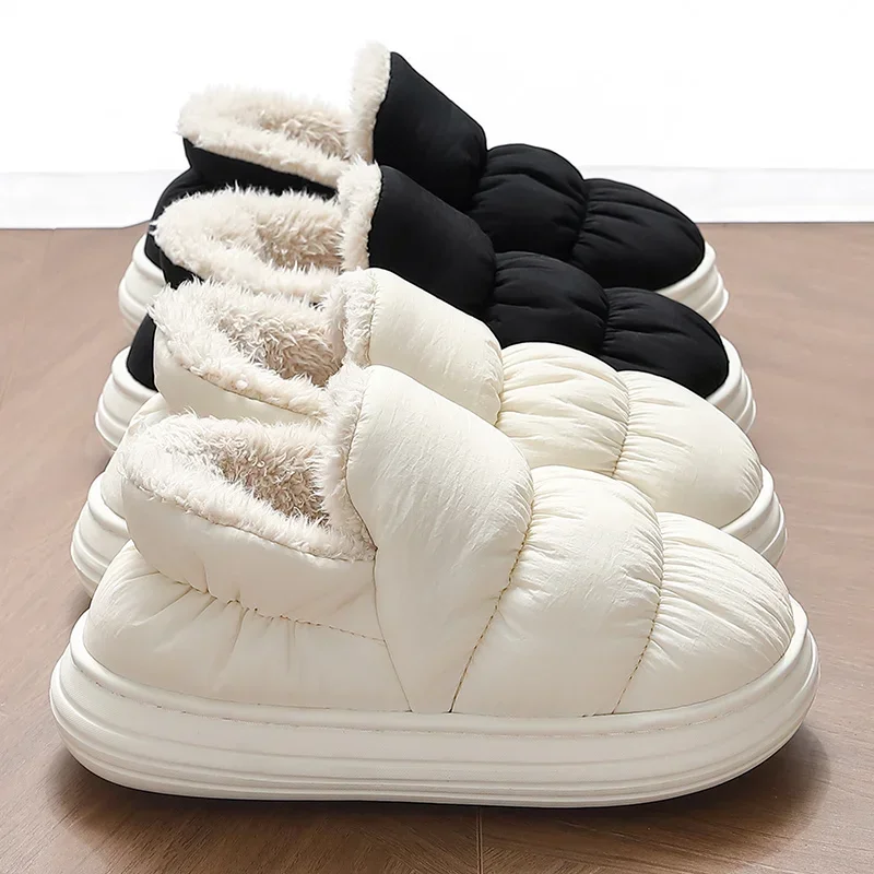 Plush Shoes For Women Mules Indoor Outside Winter Home Warm Fluffy Anti-skid Boots Fur Cotton Shoe Men Outdoors Sneakers