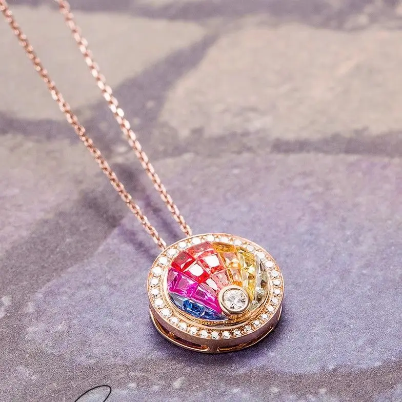 Colorful Red Sapphire Necklace 18K Rose Gold Diamond Jewelry Luxury Private Customized Design Girl