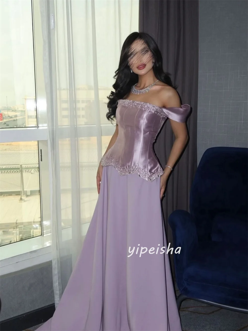 Customized Pink Luxury Intricate Beading Sequined A-line Off-the-shoulder Long Dresses Evening Dresses Sizes Available Fashion