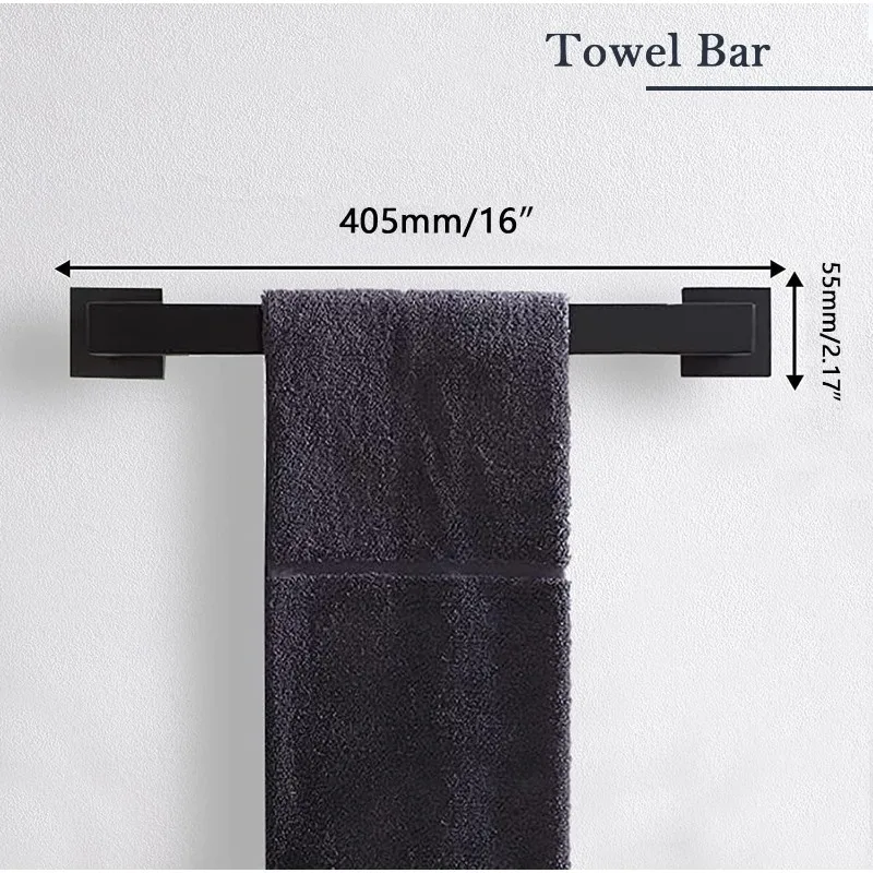 5-Pieces Matte Black Bathroom Hardware Accessories Set,  Stainless Steel Bath Towel Bar Set