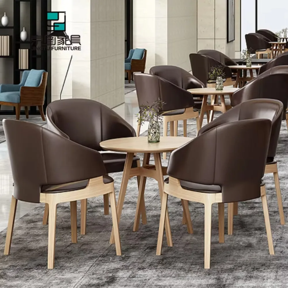 

Fast Delivery Retro Design Leather Cover Wooden Base Indoor Coffee Shop Hotel Restaurant Chair