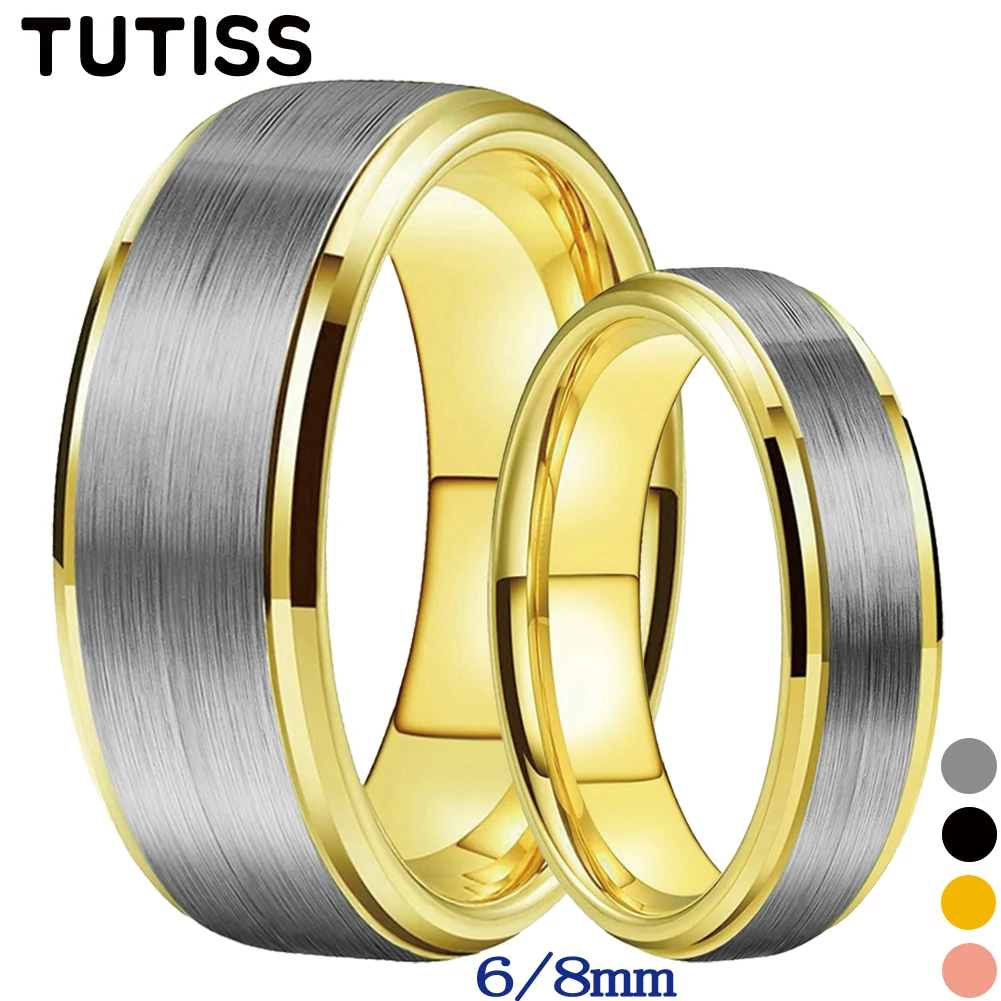 

TUTISS 6mm 8mm Engagement Wedding Band Tungsten Carbide Ring For Men Women Stepped Beveled Brushed Finish Comfort Fit