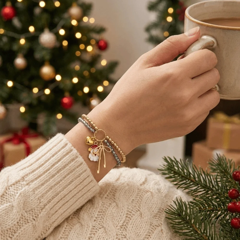 Adjustable Christmas Braided Hand Chain Santa Claus Christmas Tree Woven Rope Stackable Cartoon Pendant Bracelet Christmas