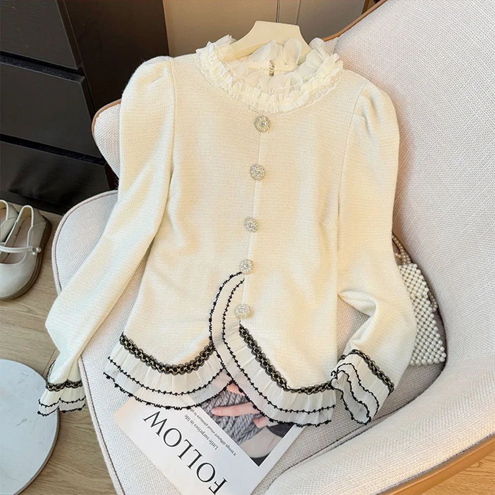

Новая женская блузка с цветными блоками и кружевом, в французском стиле, с длинным рукавом, весенний пуловер с воротником-стойкой, повседневная женская одежда