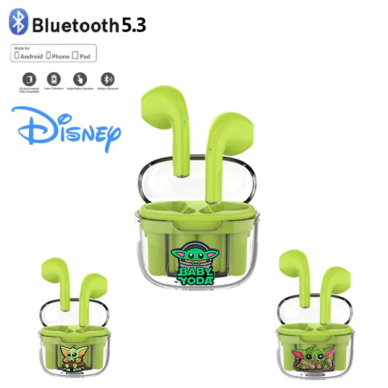 

New Disney Yoda Bluetooth Earphones Fully Transparent Charging Case Bluetooth 5.3 Macaron Bass Copper Ring Speaker Sport Edition