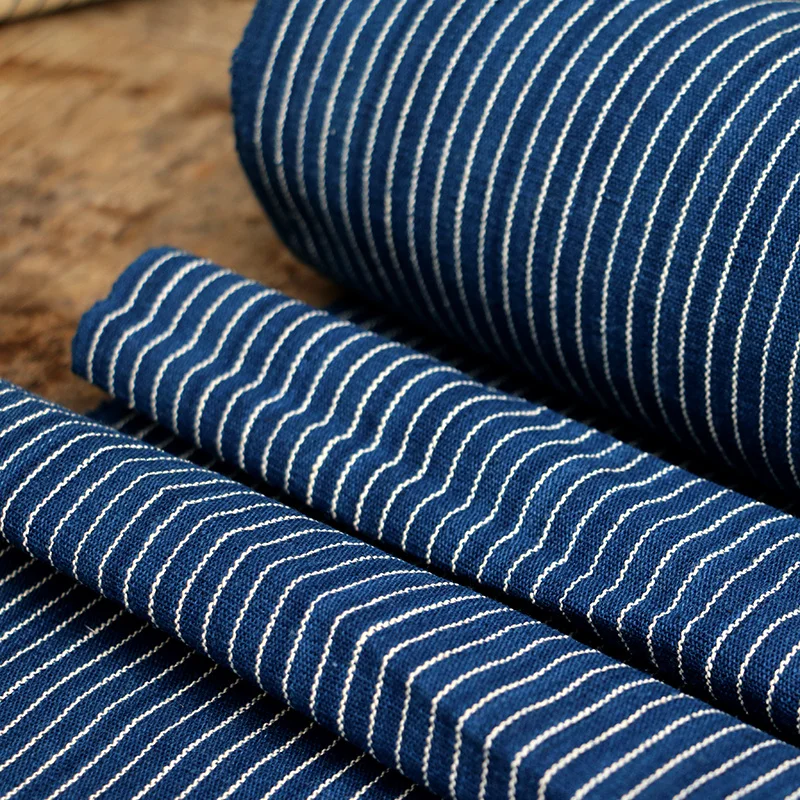 PVDF13 Indigo Plants, Dyed Stripes, Bedding Clothes, Sashiko, Patchwork, Decoration, Door Curtain, Blue Cotton Fabrics