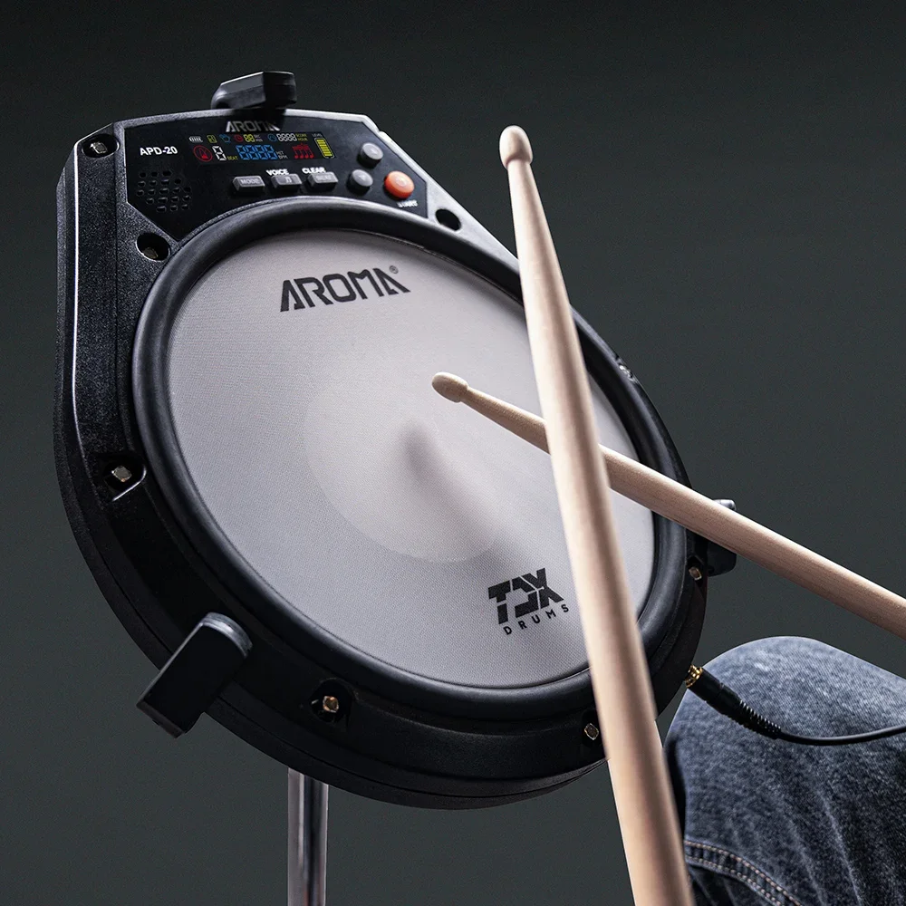 AROMA APD-20 tambor electrónico tablero de golpe de tambor tonto instrumento de percusión almohadilla de tambor silenciosa electrónica almohadilla de entrenamiento de metrónomo Vocal