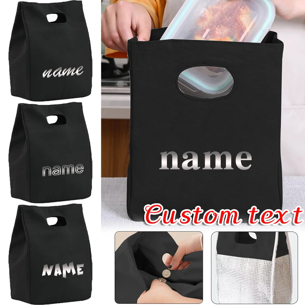 Personalized Customization Name Lunch Box Portable Insulated Black Lunch Bag Insulated Food Picnic Handbag Customized Product