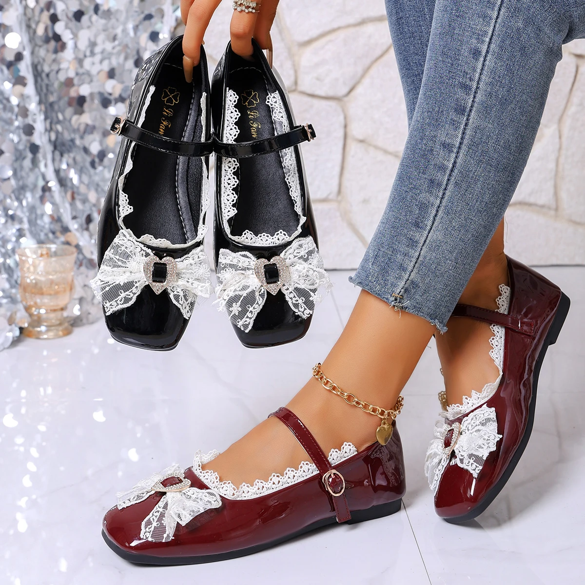 Women Fashion Single Shoes Spring New Round Head Shallow Mouth Butterfly Knot Soft Sole Non-slip Flat Mary Jane Shoes for women