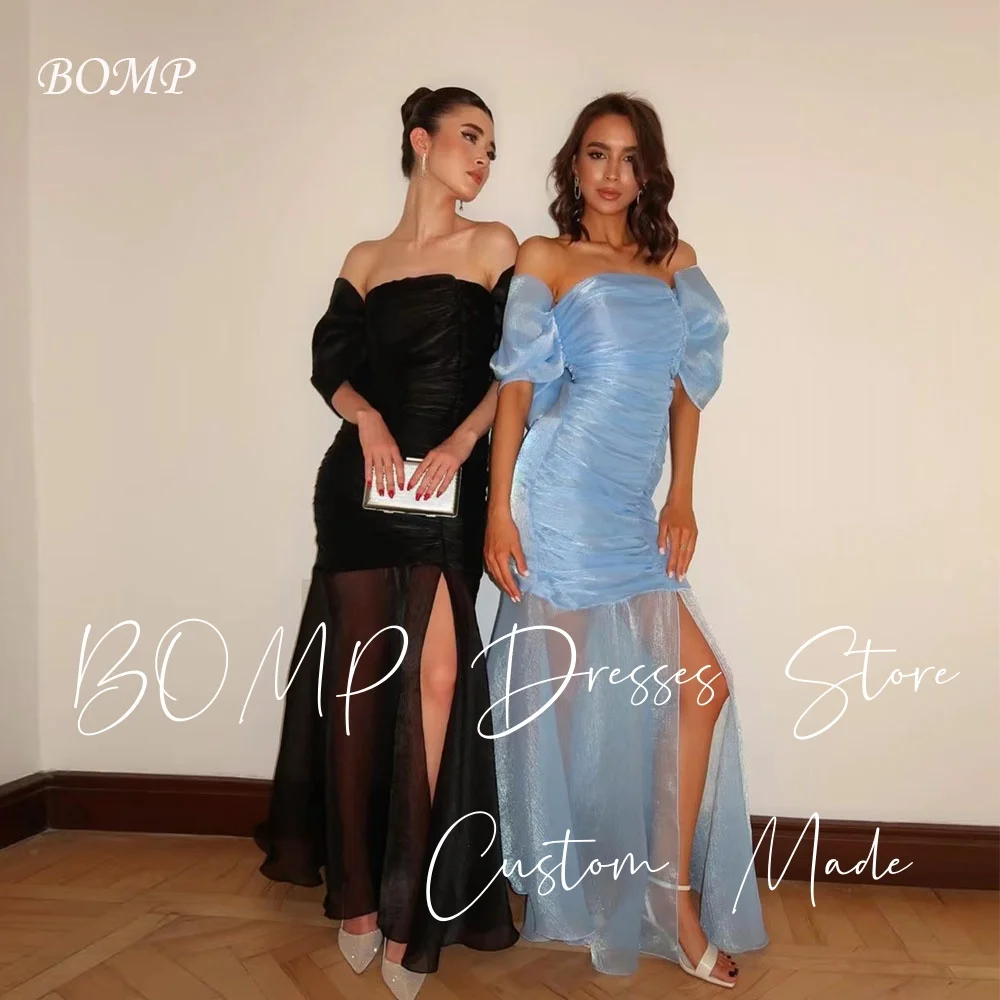 

BOMP Classic Off Shoulder Evening Dress Mermaid Pleat Floor Length Illusion Special Occasion Party Gown Customized Saudi Arabic
