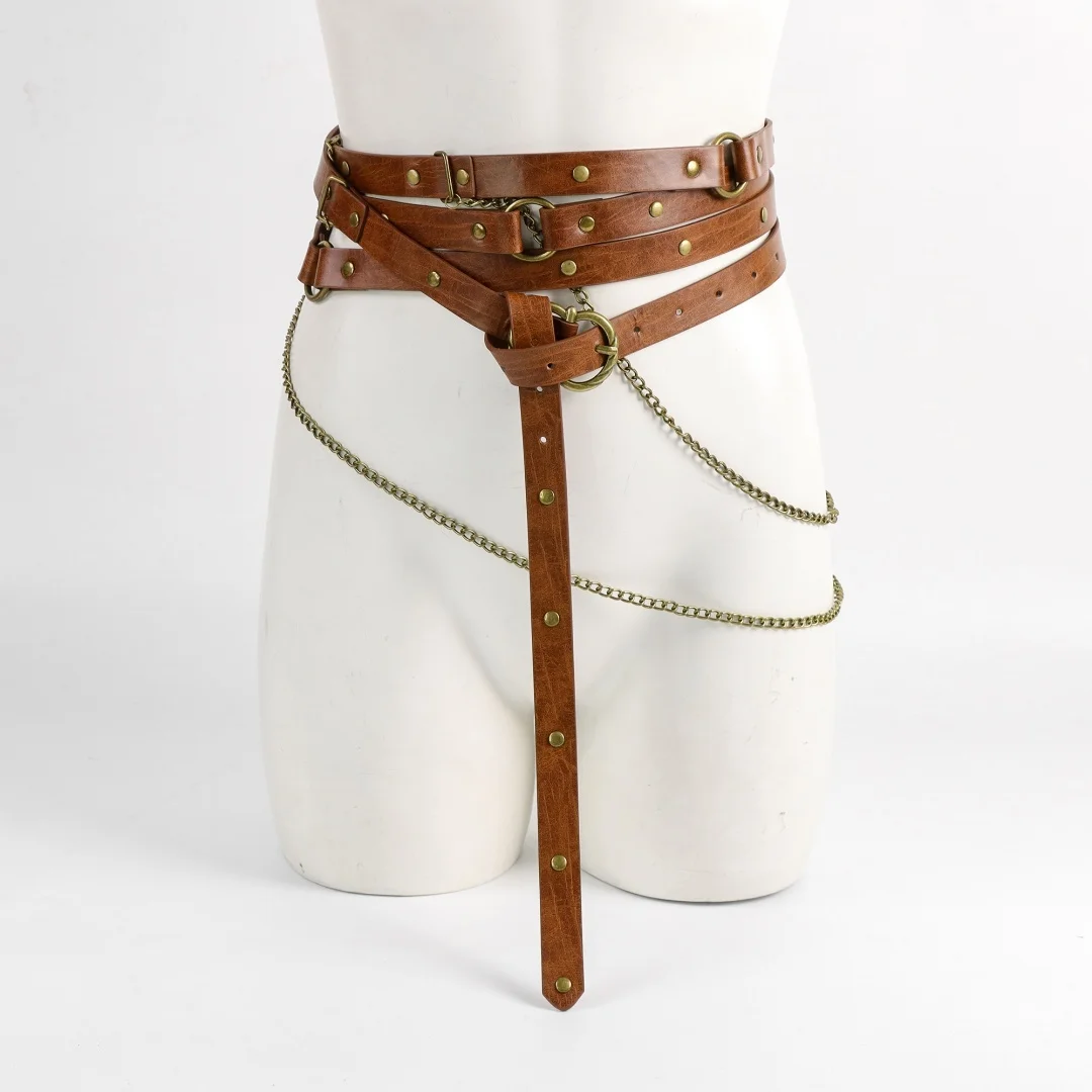 UYEE Retro-Gürtel im Wikinger-Stil, verstellbarer mittelalterlicher PU-Ledergürtel mit Metallkette, Punk-Steampunk-Cosplay-Zubehör