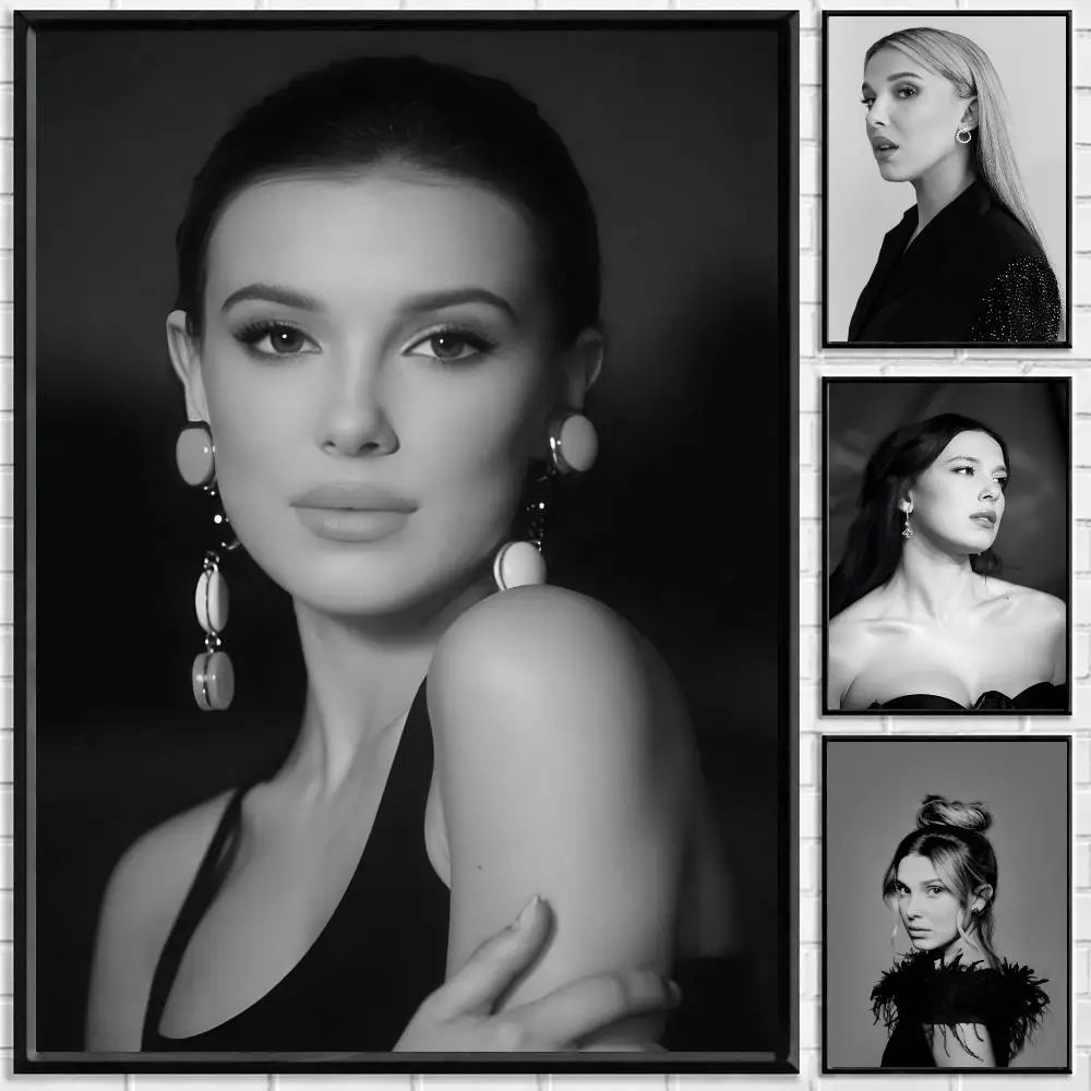 Celebrity Millie Bobby Brown Poster Self-adhesive Art Waterproof Paper Sticker Coffee House Bar Room Wall Decor