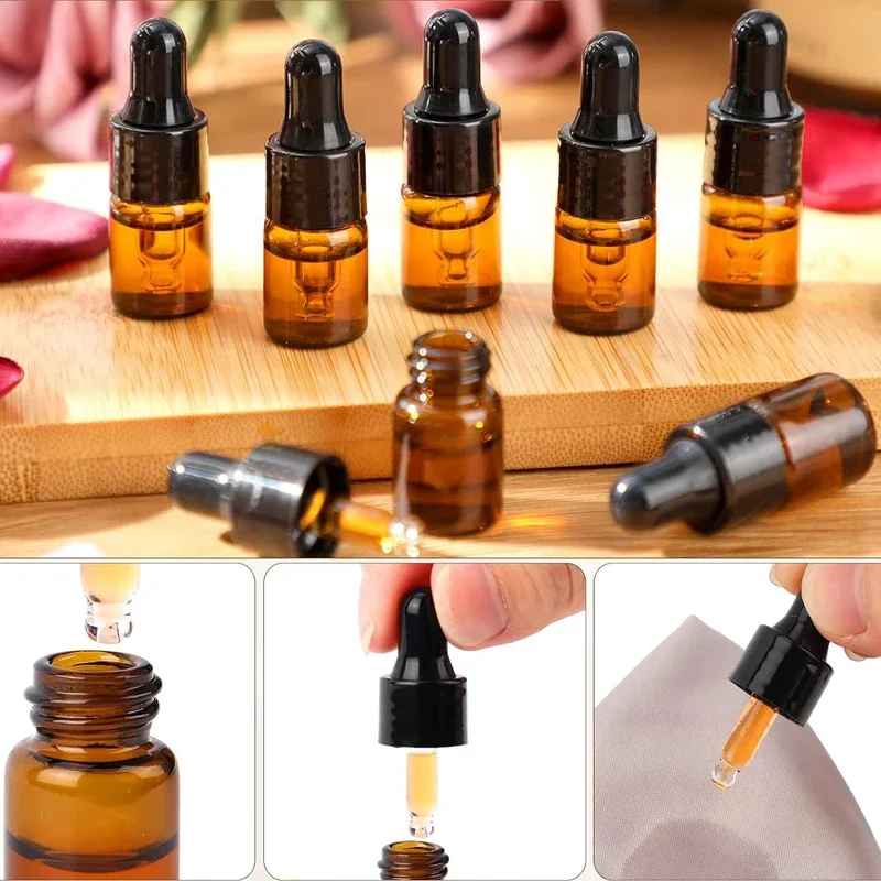 100 Stücke 1 ml-5 ml Glas Ätherische Öle Tropfflaschen Tragbare Mini Parfüm Tropffläschchen Für Kosmetische Probe Parfüm Aromatherapie