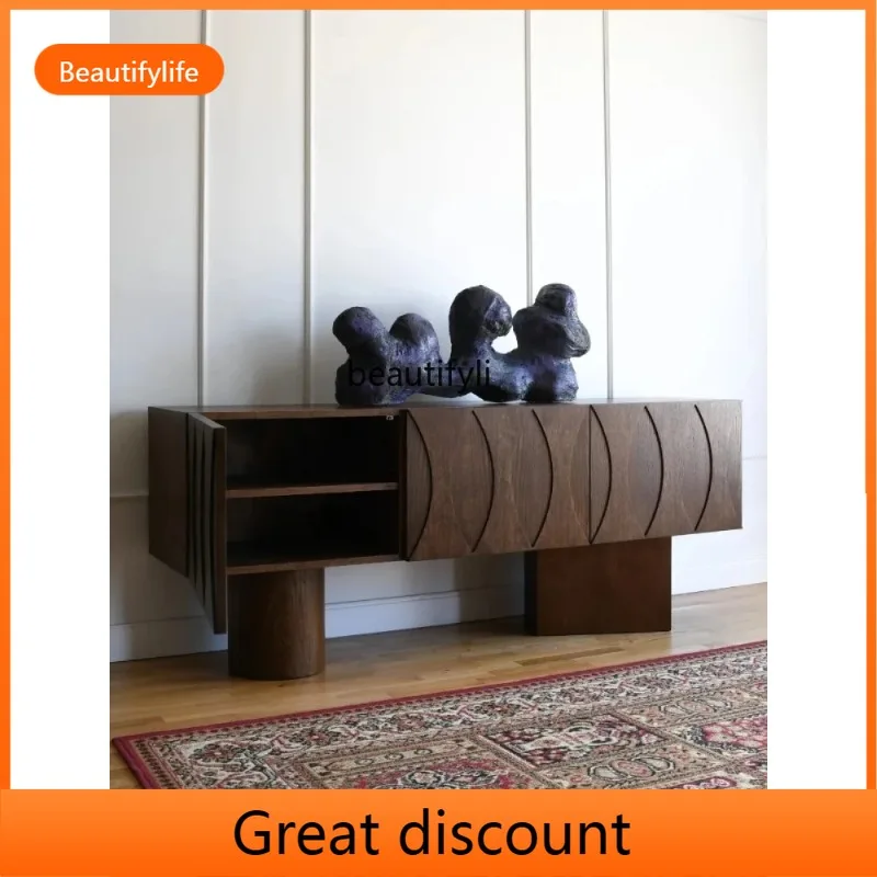 

A503 Italian minimalist creative walnut color dining side cabinet, tea cabinet, quiet wind solid wood dining side cabinet