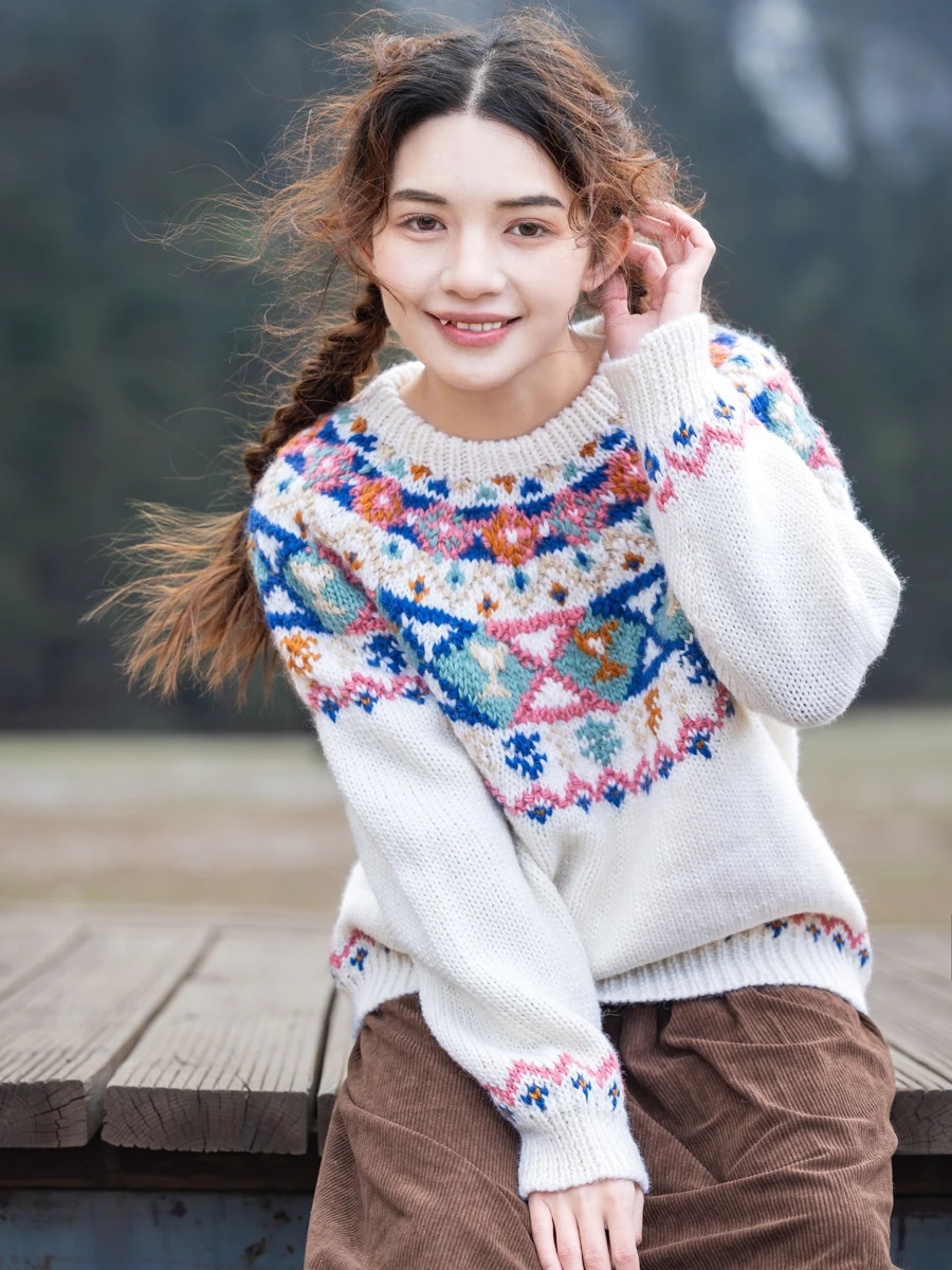 

Исландский свитер ручной работы Cisas, женский свободный свитер в скандинавском стиле в стиле ретро, трикотаж для колледжа, фотография для путешествий