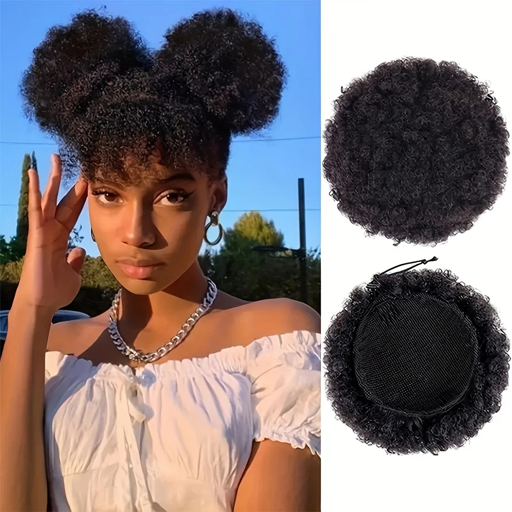 

1PC Synthetic Afro Puff Drawstring Chignon Bun Short Kinky Curly Hair Updo Donut Chignon Ponytail Extension women Girl Hairpiece