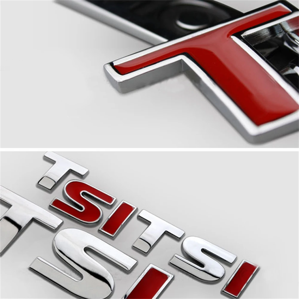AQTQAQ 1Pcs 3D Metal TSI Car Side Mudguard Rear Trunk Emblem Badge Sticker Decals,Universal Car Accessories Decorations Stickers