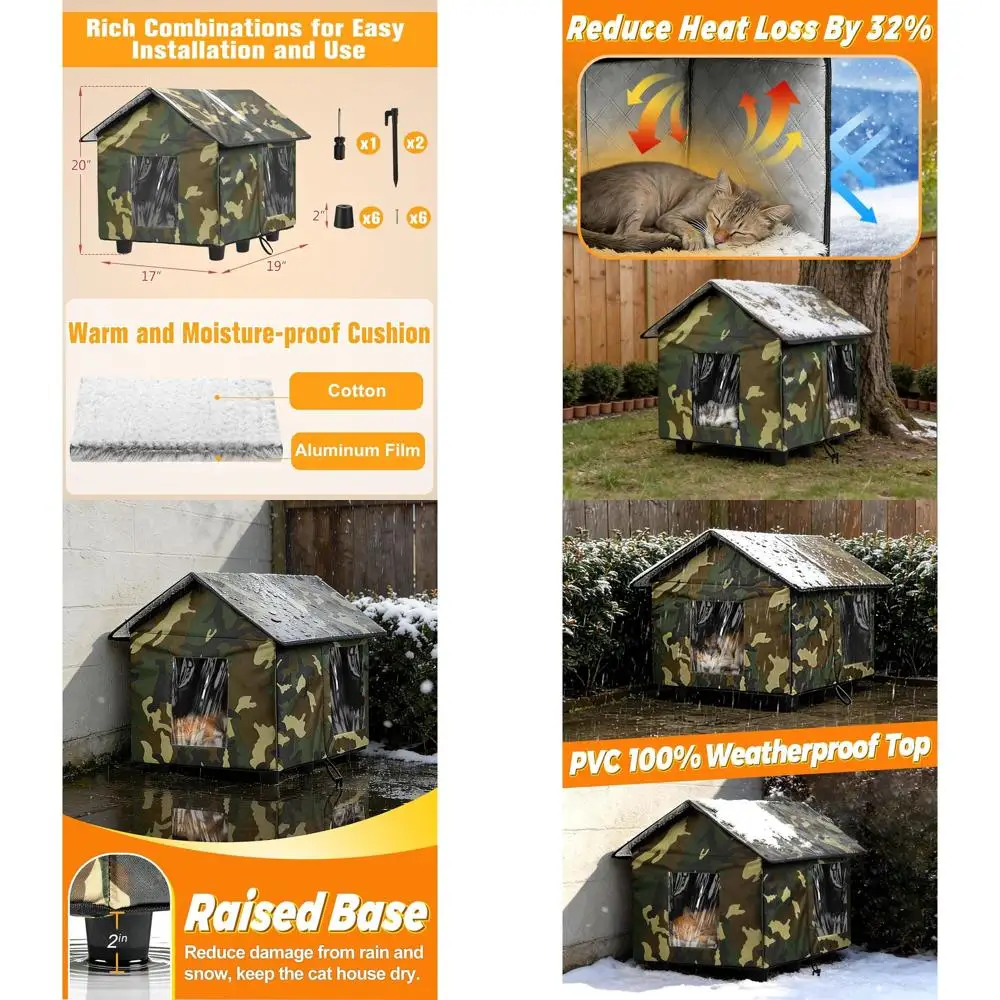 

Weatherproof Insulated Outdoor Cat House - 20x19x17 PVC Roof & Aluminum Film, Camouflage Shelter for Cats in Winter