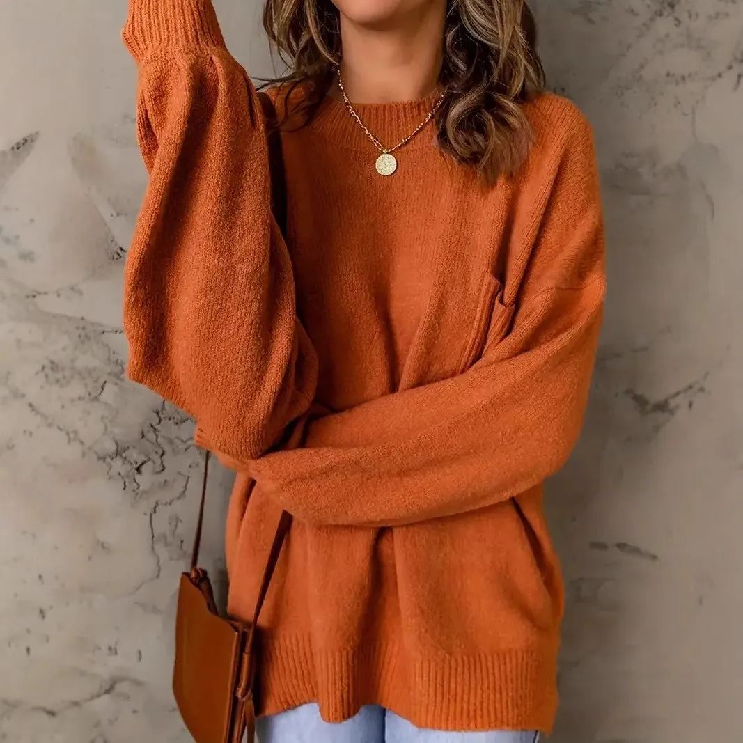 

Классический гуандунский вязаный свитер с длинными рукавами и круглым вырезом для женщин, утепленный, модный, на зиму