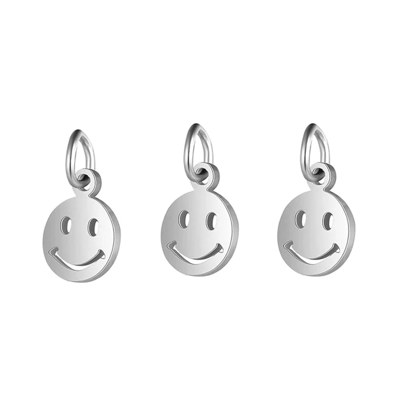 5pcs/lot Stainless Steel Cute Smiling Face Charms For Necklace Pendant Charms DIY Jewelry Making Handmade Craft Jewelry Finding