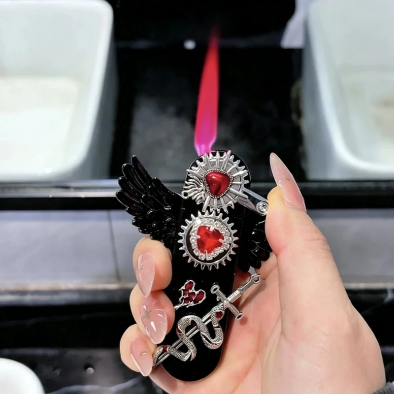 

Original Handmade Swing Arm Gear Gothic Style Inflatable Lighter High Beauty Powder Flame Straight Outdoor Portable Lighter