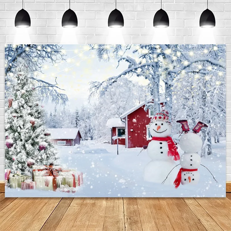 210X150cm Winter Snow Background Cloth Snowflake Christmas Tree Glitter White Forest Party Photography Backdrops, D Easy Install