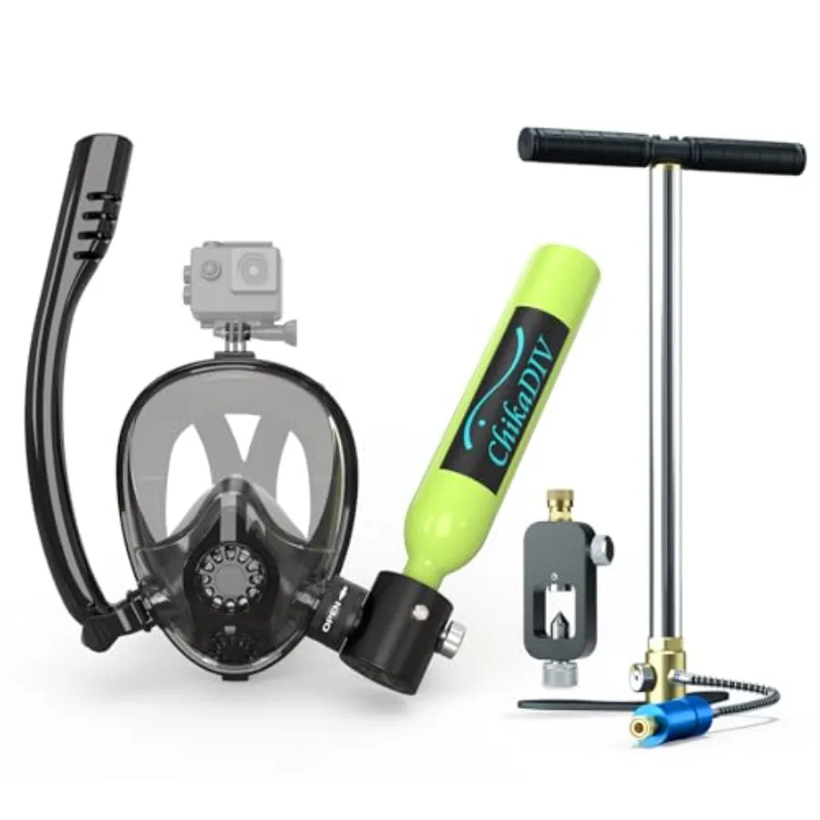 

Snorkeling mini scuba tank with sub-mask: 0.5L DOT-certified aluminum pony bottle black compact underwater breathing system wit
