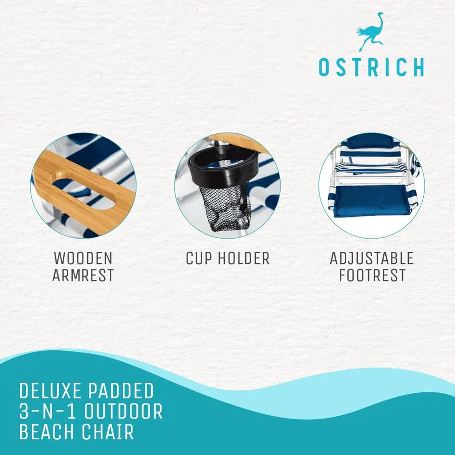 Deluxe 3N1 Leichter Rasen-Strand-Liegestuhl mit Fußstütze, Gartenmöbel für Terrasse, Balkon, Hinterhof oder Veranda