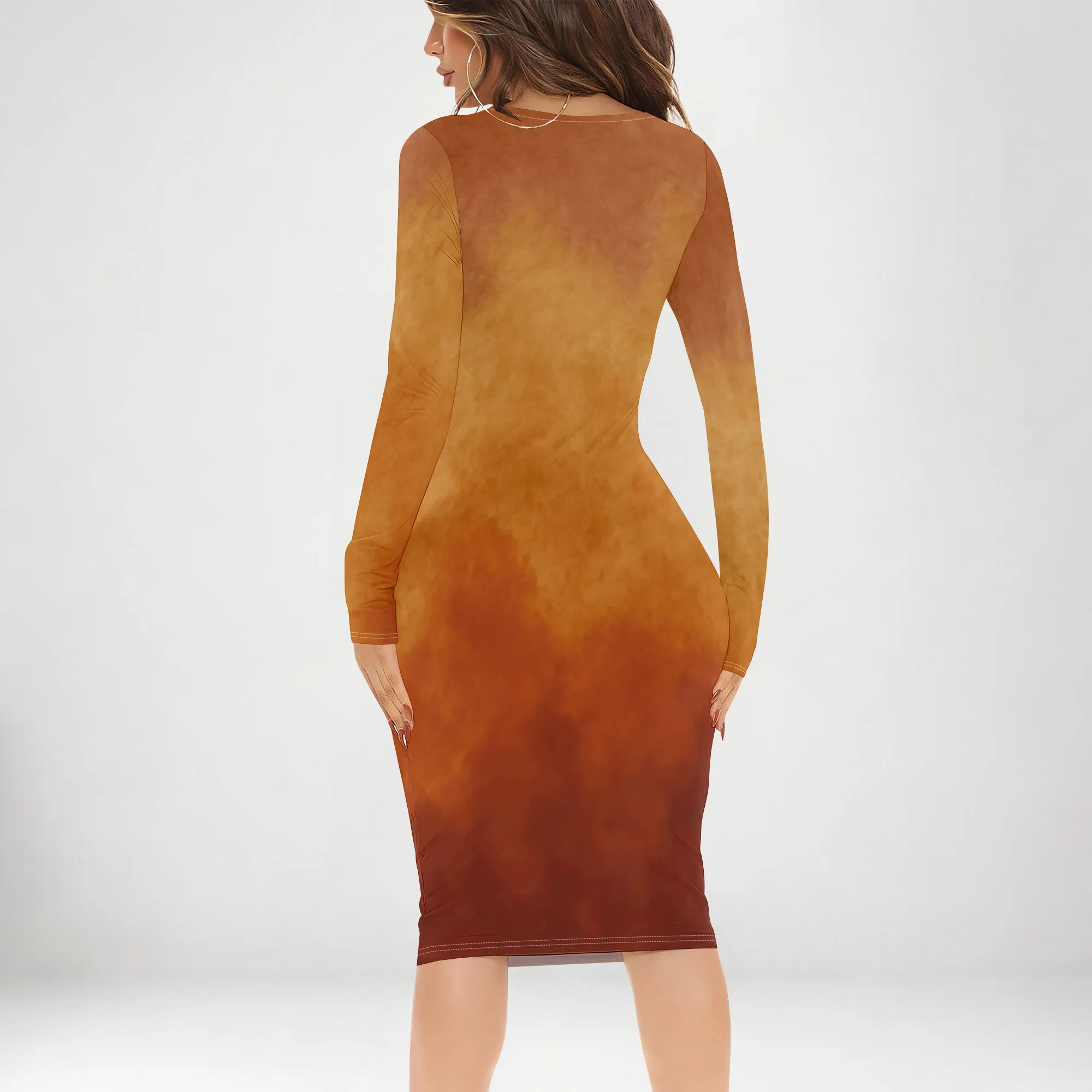 สตรีฤดูใบไม้ร่วงลําลองเซ็กซี่แขนยาวชุดเข้ารูปพื้นฐานดินสอ Midi Club Dresses