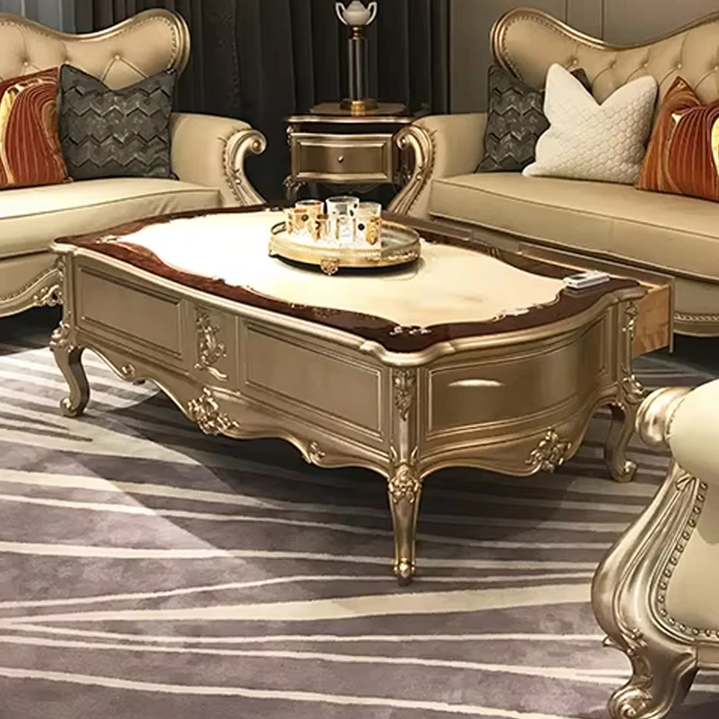 !@French Classical Solid Wood Handcarved Antique Coffee Table for Living Room Home Furniture