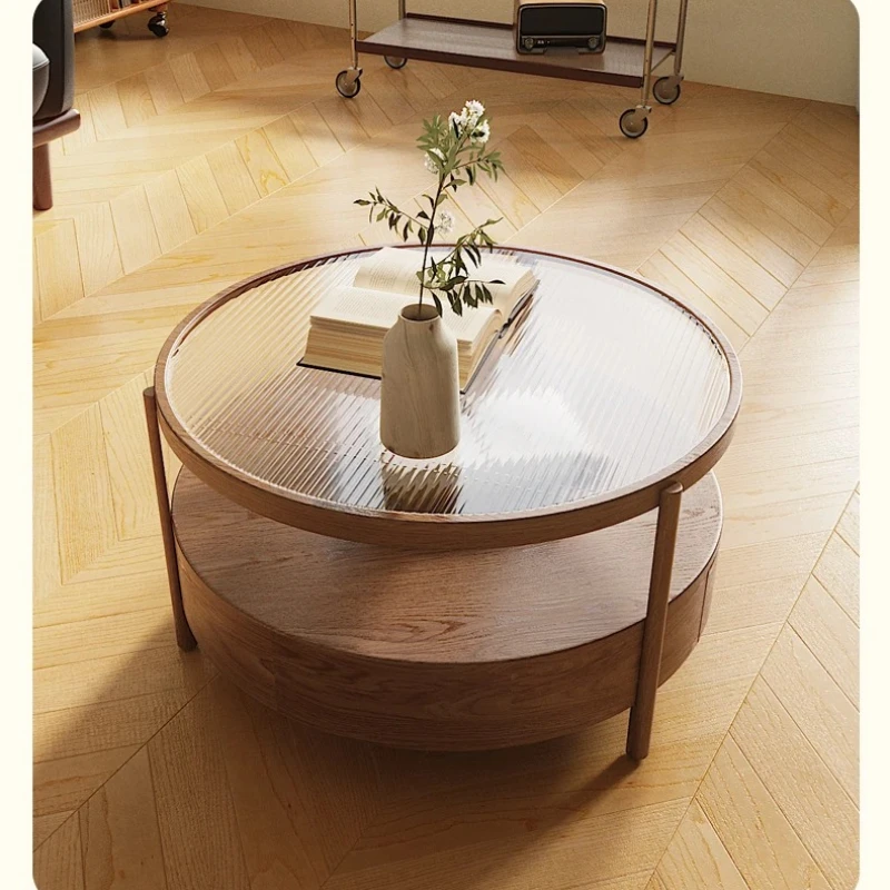 X-S  Log Style Designer Model Coffee Table Living Room  Household Glass Double-Layer Coffee Table HG