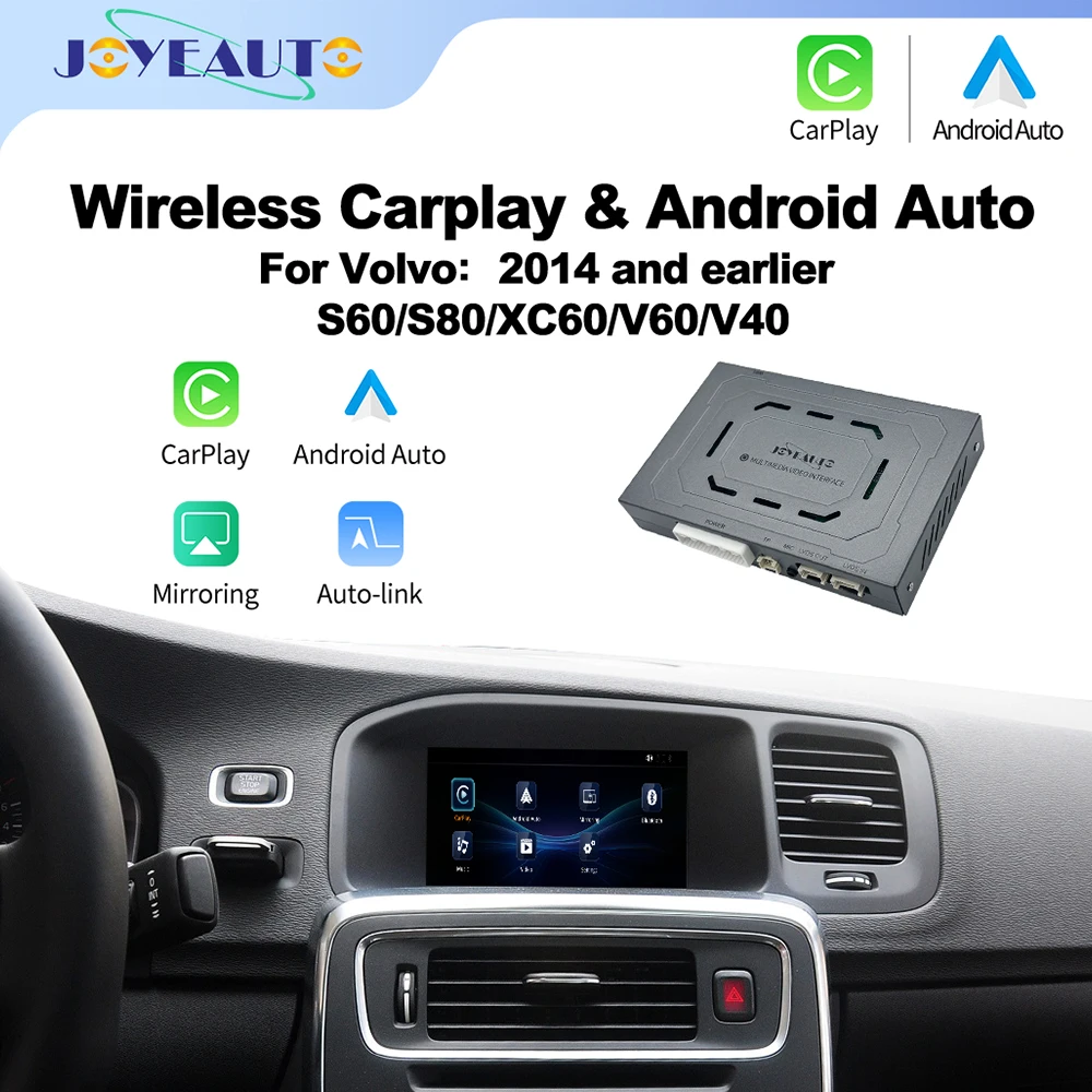 Interfaz Inalámbrica JoyeAuto CarPlay Android Auto para Volvo S60/S80/XC60/V60/V40 2014 y Anteriores, Kit de Actualización con Función de Espejo y AirPlay