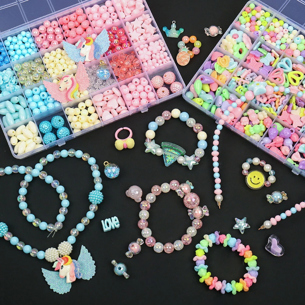 500pcs DIY Handmade Beaded Children\'s Toy Creative Loose Spacer Beads Crafts Making Bracelet Necklace Jewelry Kit Girl Toy Gift