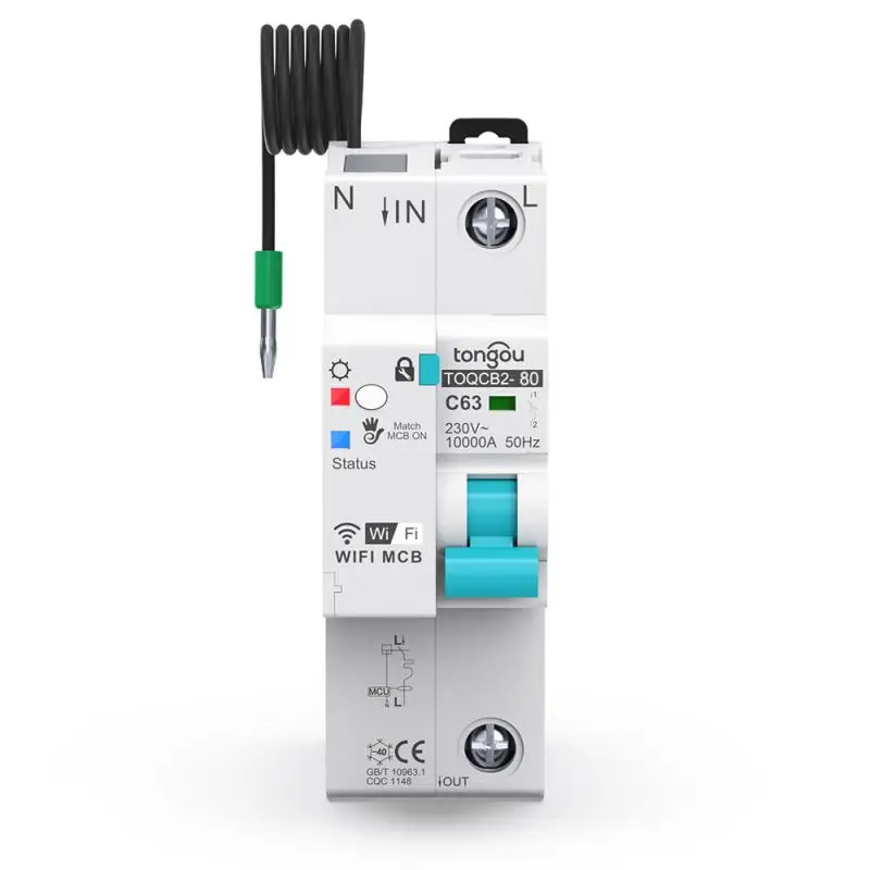 

WiFi 63A DIN Rail Smart Circuit Breaker 1P/2P/3P/4P Circuit Breakers With Power Monitor Voice Control Via Alexa