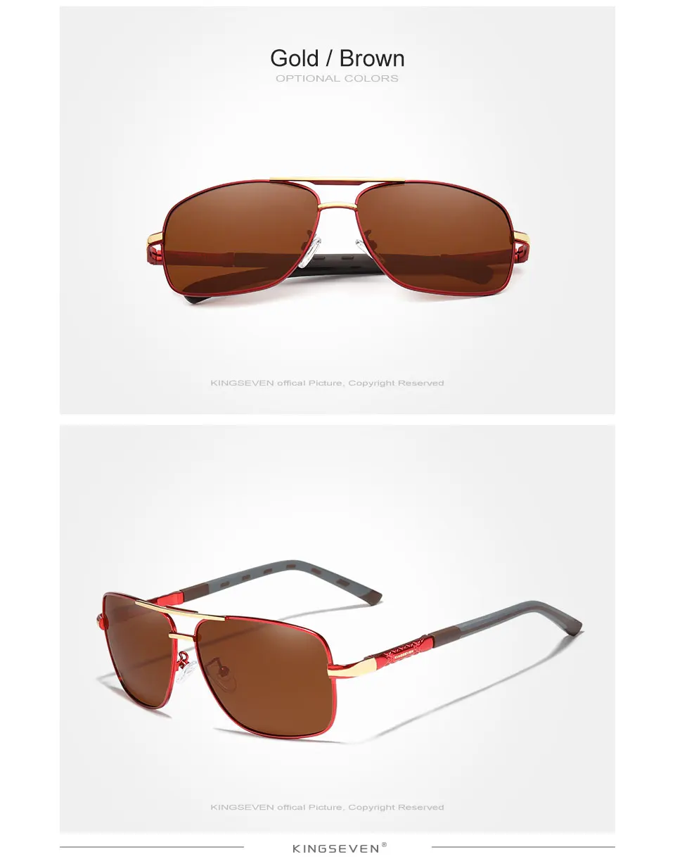 KINGSEVEN Aluminium Marke Polarisierte Sonnenbrille Männer Frauen Mode Rahmen Männlichen Spiegel Sonnenbrille Für Fahren Rot Design Tempel – Detail 9